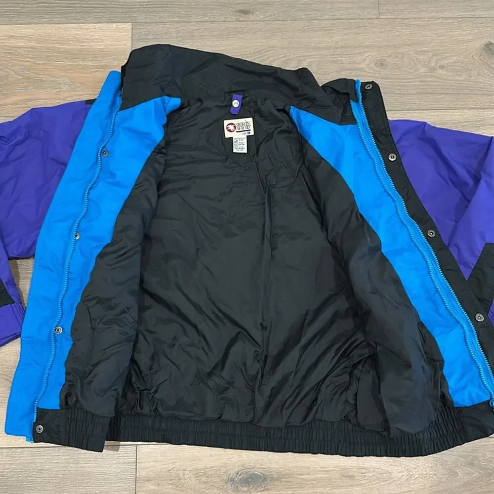 SPORTS AFIELD 90's Black Purple Blue Nylon Shell Zip-Up Jacket Size Medium